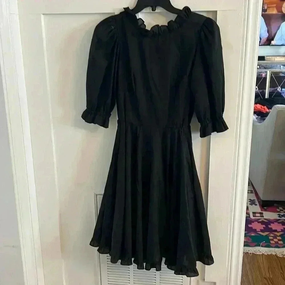 Vintage Square Dance frill ruffle black dress lace panel